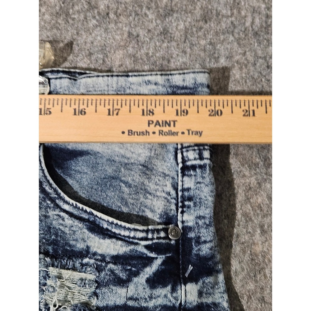 Encrypted Denim Shorts Mens 38 Blue Acid Wash Distressed Biker E911819-ID-F22 - Picture 3 of 7